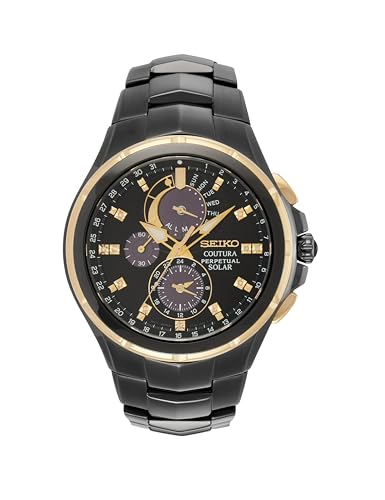 Image of Seiko Analog Black Dial Men's Watch-SSC573P1 Stainless Steel, Black Strap