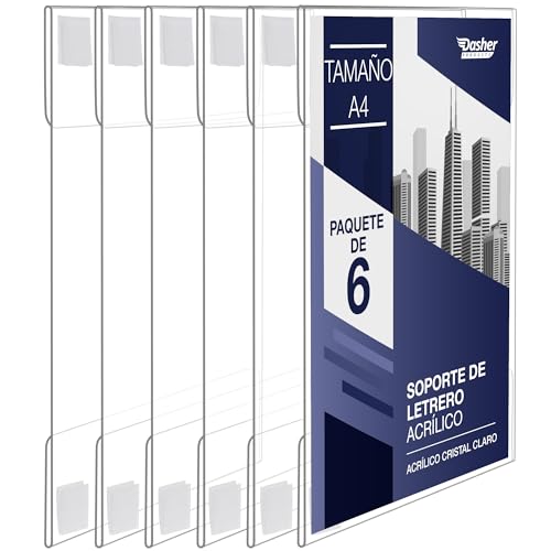 Soporte de letrero acrílico con adhesivo de gancho y bucle, A4 retrato o paisaje, 6 unidades, marco de montaje en pared transparente, soporte para carteles, tablero de mensajes de plástico