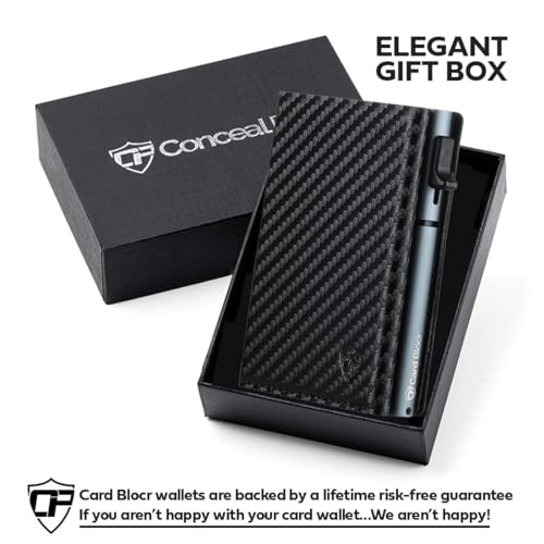 Image of Conceal Plus Pop Up Wallet for Men RFID Slim Card Holder Black Carbon | Holds 4-6 Cards with Cash & ID Storage, Featuring One Click Metal Card Ejector & Slim Carbon Design for Daily Carry