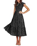 BTFBM Women Casual Short Sleeve Crew Neck Summer Dress Bohemian Floral Printed Flowy Maxi Dresses Tiered Cocktail Dress(Z-Dot Black White,Large)