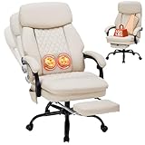 16 Nodes Kneading Massage Office Chair with Foot Rest,450lbs Shiatsu Massage Reclining Office Chairs,Home Office Desk Chair for Heavy People,Ergonomic Desk Chairs with Extra Cushion Pillow(Cream)