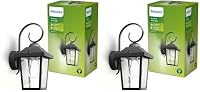 Philips Buzzard Wandleuchten für den Außenbereich, E27-Fassung, wasserfest, schwarz, IP44 wetterfest, 17.50 x 13.00 x 29.00 cm (Packung mit 2) – Ansicht 1