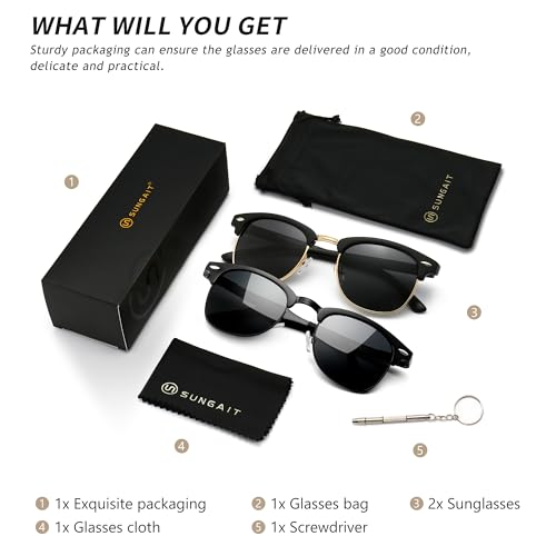 Image of SUNGAIT Polarized Sunglasses for Men and Women, Classic Half-Frame Retro Shades for Driving, Travel, and Outdoor Activities