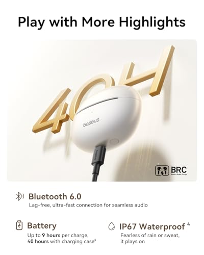 Image of Baseus Bowie MC1 Pro Open Ear Clip-On Headphones, Hi-Res LDAC & HiFi4 Acoustic Sound, 5g Ultra-Lightweight Comfort, SuperBass 2.0, DNN 4-Mic AI Clear Calls, IP67 Waterproof, Bluetooth 6.0 (White)