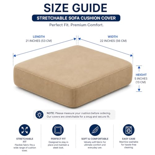 Image of Namdev Art's Velvet Sofa Cushion 21x22x5 Inch | High Density 32 Foam Seat Cushion | Soft & Comfortable Sofa Gaddi with Zip Cover | Multipurpose Cushion for Sofa Chair (Camel)