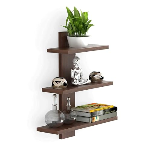 Image of 3 Tiers Floating Wall Shelf Rack for Home D�cor Display Units | Floating Book Rack for Study Room | Wall Mount Shelves for Home Bedroom Office Wall Decoration (Brown)