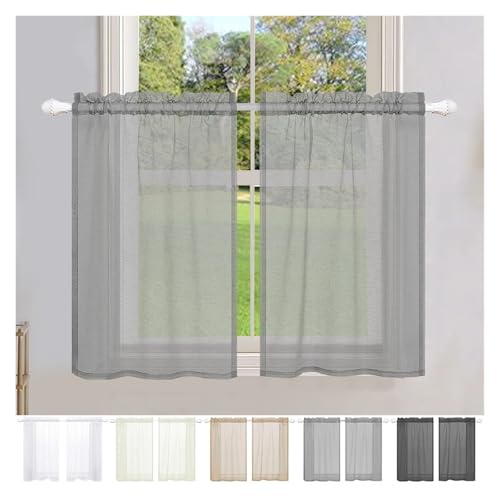 Cortinas cortas transparentes impermeables con bolsillo para varilla de tul 3