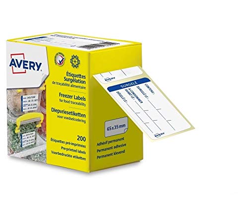 AVERY Lot de 10 Rouleaux de 200 étiquettes surgélation ETICOLD de traçabilité alimentaire 65x35mm