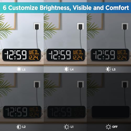 Image of Peakeep Large Display Digital Alarm Clock for Bedroom with Date Day of Week | Calendar Desk Table Clocks for Living Room Office, Dimmable Plug in Electric Clock Battery Backup, 5 Volumes, Loud, Auto DST