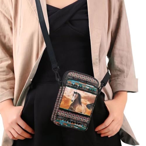Brown Horse Tribal Style Unisex Adult Crossbody Bag, Double Layer Messenger Sling Bag Handbags Waist Fanny Pack for Birthday Holiday3