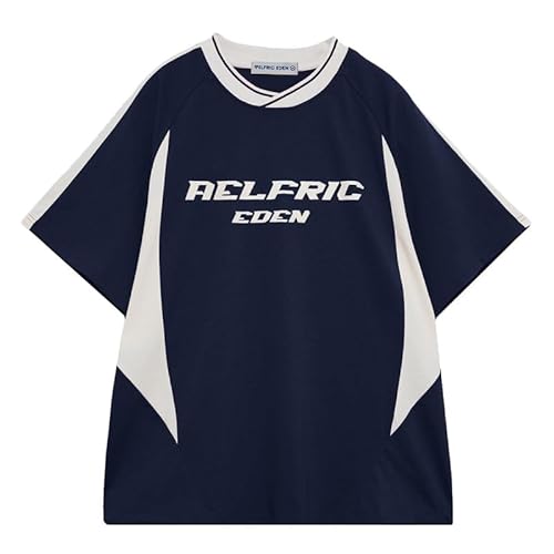 Aelfric Eden T-shirt Sommer Herren Tshirt Damen Oversize Baseball Oberteile Fußball Trikot Kurzarm Vintage Casual Tee Sportshirt Blau M