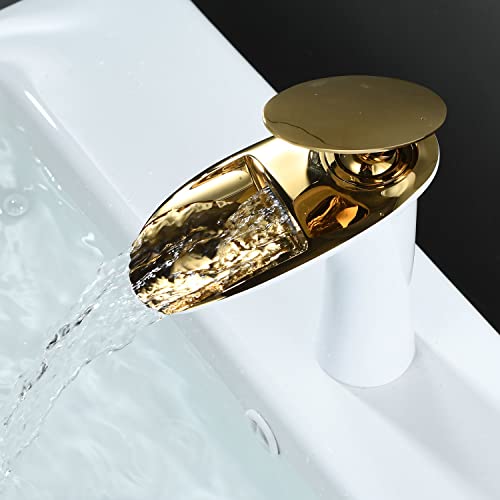 Leekayer Grifo De Baño De Cascada Con 1 Agujero Para Lavabo Frío Y Caliente, Grifo Mezclador De Latón Con Una Sola Palanca, Acabado En Oro Blanco, Lk61106wg Leekayer Grifo De Baño De Cascada Con 1 Agujero Para Lavabo Frío Y Caliente, Grifo Mezclador De Latón Con Una Sola Palanca, Acabado En Oro Blanco, Lk61106wg