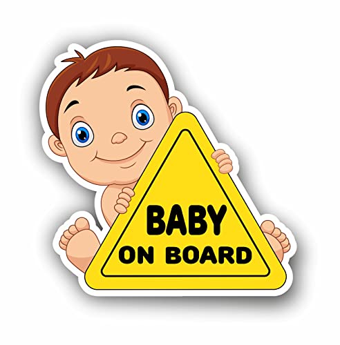 AMA SHOP Pegatina con diseño de Baby on board divertido | Pegatinas para coche | Pegatina para casco, moto, caravana, etc. | Adhesivo de PVC con borde blanco para calcomanía pared