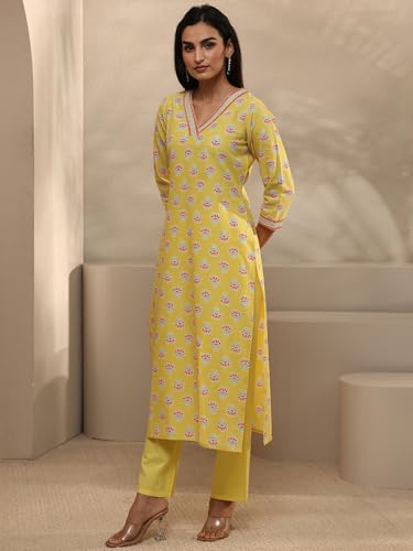 Image of Libas Printed Cotton Straight Kurta With Trouser and Dupatta