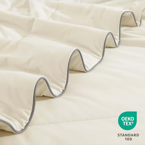 Monbix ChillChilla Cooling Comforter King Size-3 Pieces Cooling Blankets for Hot Sleepers and Night Sweats, Double-Sided Summer King Size Comforter Set, Breathable Lightweight Blanket Cream White