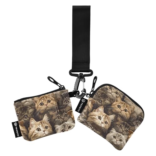 Cute Scottish Fold Cats Brown Women's Money Organizers Slim Portable ID Card Holders Protector with Wristlet Strap for Daily Use 2 Pcs de crédito para Hombre