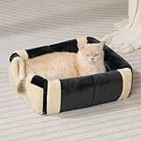 Hollypet Katzenbett Kleines Hundebett, 2-in-1 Faltbare Haustierbett für Katzen & Kleine Hunde, Warmes Höhlennest Kristallsamt-Katzenhöhle Indoor Outdoor, Dunkelgrau