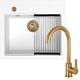 Le kit complet comprend : évier de 56 x 51 x 21,5 cm pour meubles bas à partir de 60 cm, robinet, siphon peu encombrant, garantie, instructions de montage, crochets de fixation, imprégnant, égouttoir enroulable