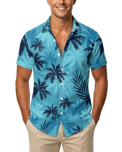 99TIMORO Gangster City Character Hawaiian Shirt for Men, Grand Video Game Blue Button Down Short...