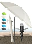 Menz Sonnenschirm Strand in Beige - Komplettes 3er-Set inkl. robustem Sonnenschirm + solider Bodenhülse + langlebiger Schutzhülle, Strandschirm windfest stabil, Strandschirm mit UV50+ Schutz