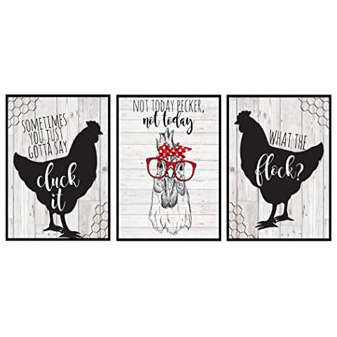 Silly Goose Gifts Chicken Themed Room Bathroom Decor Art Print Wall Art Funny Gift Sets Typography Rustic Retro Unframed Pictures Signs Rules Shower Curtain (Not Today Set) Cover