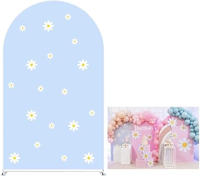 Blue Daisies Pattern Arch Backdrop Cover for Groovy Party Wedding Baby Shower Decorations Chiara Backdrops Arched Wall Frame Stands Covers Props