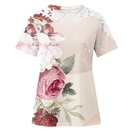 Fashion Shirts Summer 2023 For Women Cut Out Short Sleeve Tshirts Casual Floral Lace Sleeve Tops Crew Neck Blouses Dry Fit Workout Soft Cozy Chic Solid Women' Fashionable 2021 Running #TOP3