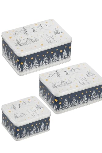 khevga Keksdose Weihnachten Blech Plätzchendose Set (weiß-schwarz)