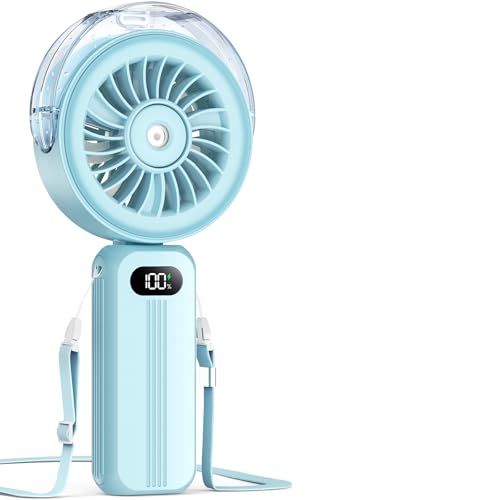 Image of Otlonpe Handheld Misting Fan Portable, Powerful 4 High Speeds Rechargeable Small Hand Held Fan Water Mist, 4000mAh Battery Operated, Foldable, Lanyard, Personal Cooling for Travel Men Wome
