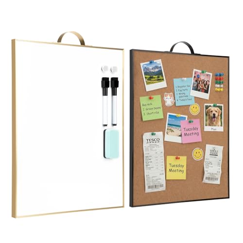 Image of Small Whiteboard Cork-Board Combination for Wall - 16 inch x 12 inch Portable Aluminum Frame Magnetic Dry Erse Board Mini Bulletin Cork Board 2 Pack with Holder for School, Office, Home