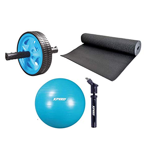 XPEED Mat for Exercise & Fitness Ab Wheel Dual Abs Maker Wheel Core Strength Training Thick Yoga Mat Fitness Roller Anti Burst Yoga Ball Exercise Ball with Inflation Pump Gym Ball for Men Women-image-30
