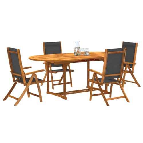 Vetnasa Juego Comedor de jardín 5 pzas Madera Maciza Acacia y textileno Mobiliario, Muebles de jardín, Conjuntos de jardín Marrón 60,8 KG