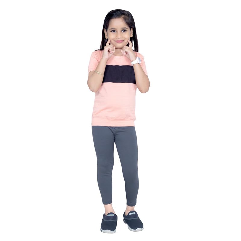 Image of ONE SKY Girls Ankle Length Leggings, Breathable Kids Wear, Versatile Tights for Girls, Stretchable, Easy to Care Slacks, Comfort Girls Leggings
