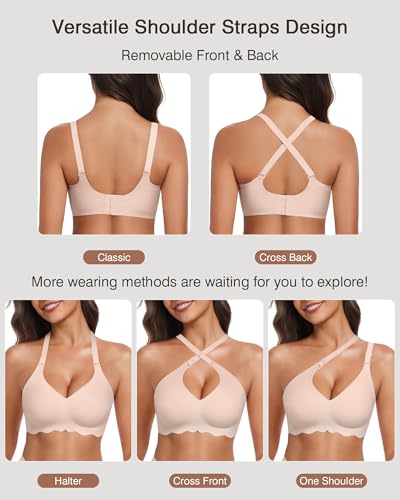Image of Womens Wireless Jelly Bras No Underwire Support Push Up Removable Straps (U /Cross /Halter) Everyday Sports Bra