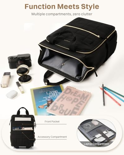 Rolling Puffer Backpack for Women, Wheeled Laptop Backpack, Short-Term Travel Backpack with Wheels, Roller Adults Work Computer Bag, Water Resistant Overnight College Underseat Carry on Luggage, Black - Image 4