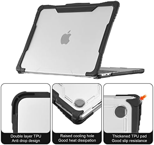 Blueswan Etui kompatybilne z MacBook Air 2022 13,6" M2 A2681, wszechstronna ochrona, wytrzymała, odporna na wstrząsy twarda obudowa, materiały edukacyjne dla studentów, czarne