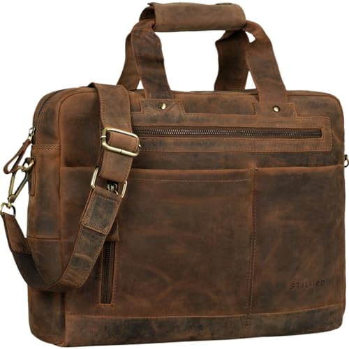 Bolso mensajero de cuero marrón para portátil de 15,6" STILORD 'Patrice'