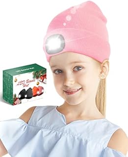Hat with Torch, Children LED Beanie Hat with Light Rechargeable, Bright Kids Hat with Torch Built in for Warm Gift, Knitted Winter Hat Running Light for Boys Girls, Hat Torch for Camping, Hunting