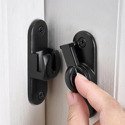 Image of INIRET Matte Black Barn Door Latches,90 /180 Degree Gate Lock,Zinc Alloy Right Angle Door Lock Latch,Flip Gate Latches Hardware,Door Security Door Latch Lock for Cabinets,Bathroom,Barn Door