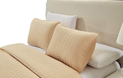 Grandlinen 3-Piece Bedding Catena Quilt Set Solid Sand Beige King Size 104" X 90" Bedspread With 2 Pillow Shams - Rectangle Box Pattern Soft Microfiber Coverlet #TOP1