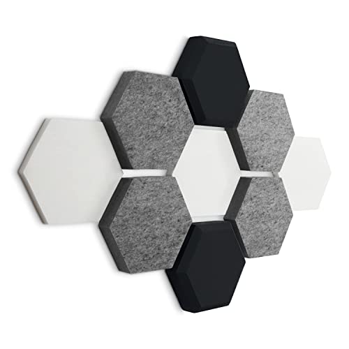 FENNEXT® assorbitore acustico da parete, per Immagine acustica, protezione acustica in Basotect® e tessuto non tessuto acustico, per gaming, home office, studio, set da 9 pezzi Hybrid Grigio