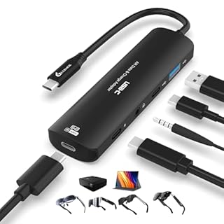 Guermok 5-in-1 USB-C Adapter für AR-Brillen, 100W PD Schnellladen, 8K@60Hz Videoausgabe, USB/USB-C Anschlüsse, kompatibel mit AR-Brillen und verschiedenen Geräten, Schwarz