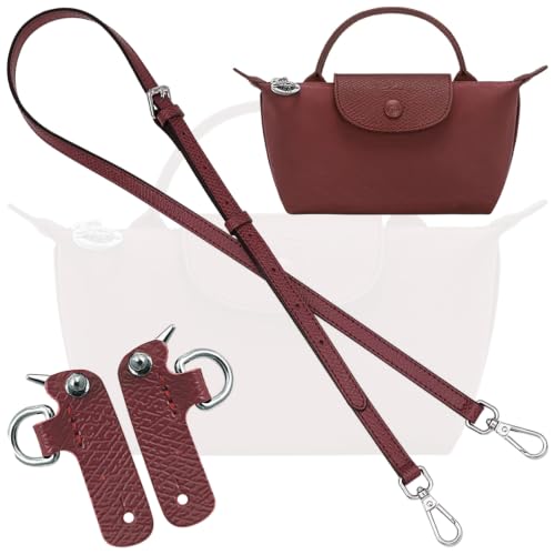 Image of Burgundy Bag Leather Strap Replacement Crossbody Shoulder Straps for XS MINI Pouch,No Damage Conversion Kits Accessories Dark Red (MINI-Burgundy-Silver)