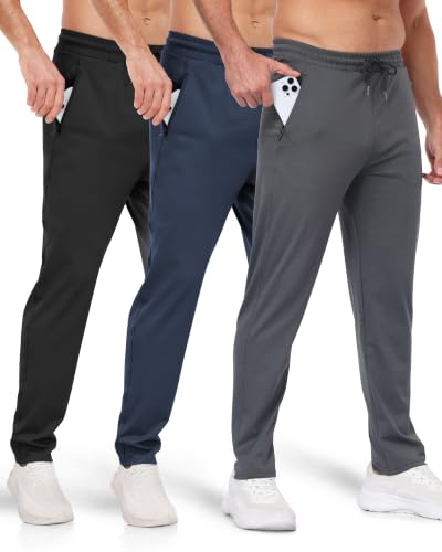 PARISDIARY 3 Pack Mens Athletic Sweatpants with Zipper Pockets,Workout Gym Joggers Pants for Men Running Jogging Pants-BlackNavyGray-XL