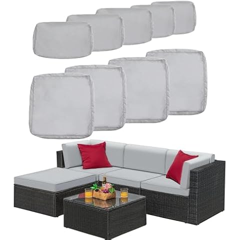 PROHIKER Patio Cushion Cover Replacement 9 Pack Outdoor Sofa Cushion and Pillow Covers Only with Zipper for 5-Piece Outdoor Patio Furniture Conversation Set (Grey) Cover