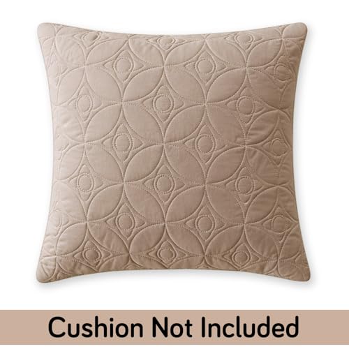 Image of HOKIPO 100% Leakproof Quilted Cushion Cover for Sofa 16x16 Inches, Set of 2, Swiss Coffee (AR-6280-CML*2)