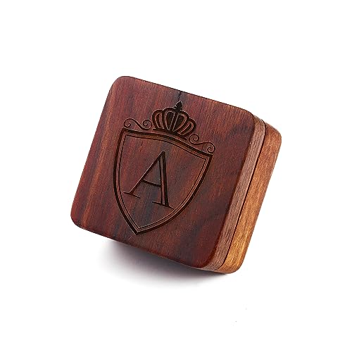 Image of Mens Initial Silver Cufflinks A-Z Alphabet Letter Steel Cuff Links with Engraved Walnut Wood Box Groom Groomsman Wedding Set