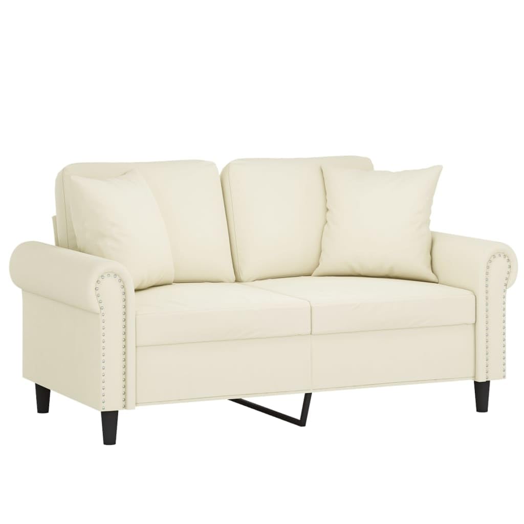 Canapé 2 places avec coussin décoratif crème en velours 120 cm - Pour salon et chambre d'amis, avec fonction couchage et espace de rangement