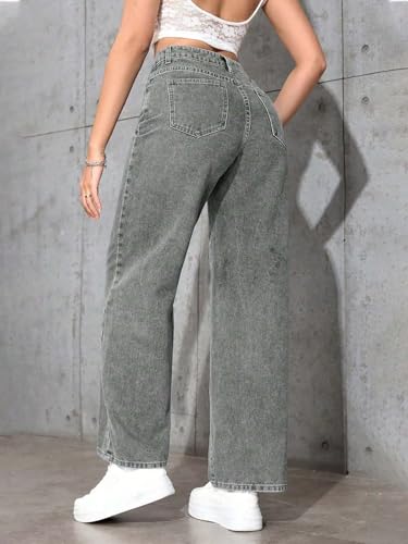 Image of KOTTY Women's High Rise Wide Leg Jeans|Cotton Blend Straight Fit Denim|Trendy Comfortable Casual Wear