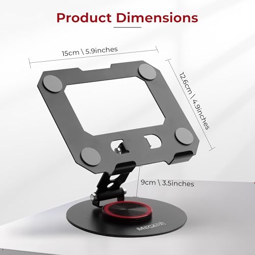 Image of MegaStro Tablet Stand | Heavy Duty |Carbon Steel, 360 Rotation, 180 Tilt | Foldable, Ergonomic Design | Universal Compatibility for iPad, Samsung, Lenovo, OnePlus & All 7-13 inch Tablets